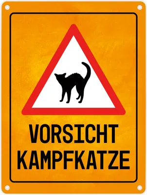 Produktbild von Vorsicht Kampfkatze Warn- und Hinweisschild in Gelb mit Piktogramm Warnschild