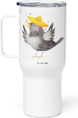 Produktbild von Mr. & Mrs. Panda Edelstahl-Thermobecher Rabe Sombrero - Weiß - Geschenk, Elster, Thermobecher, Motivation, Teetasse, Kaffee-to-go-Becher, thermosbecher, glücklich sein