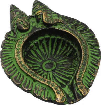 Produktbild von Räucherkegelhalter - Kerzenständer - Figur - Shiva und Ganesha - Messing grün