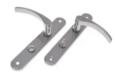 Produktbild von Aqbau® Türdrückerset Langschild Graphit | Türdrücker | Türklinke | Türgriffe | Türbeschlag VL (WC Badtüren)