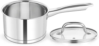 Image de Solidchoice - Poêle en acier inoxydable de 14 cm avec couvercle en verre et fond en 3 couches