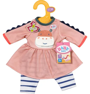 Immagine prodotto di Set BABY born composto da abito con motivo jungle e leggings a righe per bambole di 36 cm.
