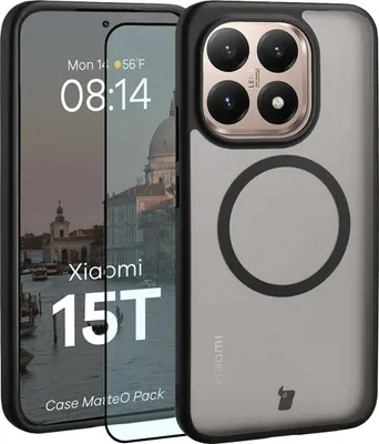 Produktbild von Schutzhülle mit Magnetring + gehärtetem Glas Bizon MatteO Pack für Xiaomi 15T, Getönt-Schwarz
