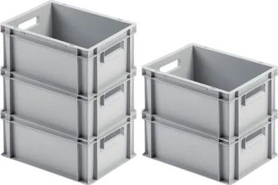 Produktbild von SparSet 5x Eurobehälter mit offenem Griff | HxBxT 17,5x30x40cm | 16 Liter | Grau | Eurobox, Transportbox, Transportbehälter, Stapelbehälter