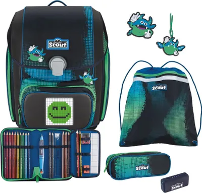 Produktbild von Scout Schulranzen Movie Star Genius Set 5-teilig Blue Pixel blau
