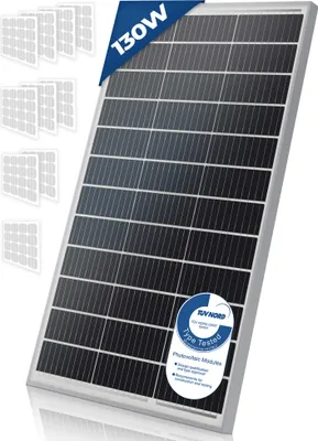 Produktbild von Solarpanel Monokristallin - 130 W, 18 V für 12 V Batterien, Photovoltaik, Ladekabel, Silizium - Solarzelle, Solaranlage für Wohnwagen, Camping, Balkon