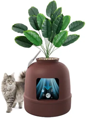 Produktbild von Katzentoilette mit Kunstpflanze und Schaufel, Versteckt, Braun, für große Katzen