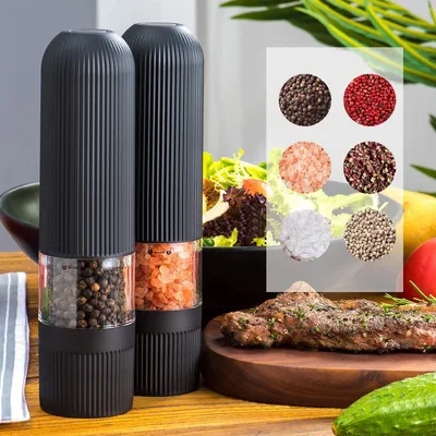 Obrázek produktu pro Mlýnek na pepř Elektrický, sada 2 mlýnků na koření Nastavitelný keramický mlýnek Mlýnky na sůl Mlýnky na pepř s kartáčkem