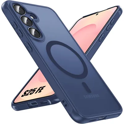 Image de Coque pour Samsung Galaxy S25 FE avec Cercle Magnétique et Protection Caméra Anti-Rayures Bleu Marine