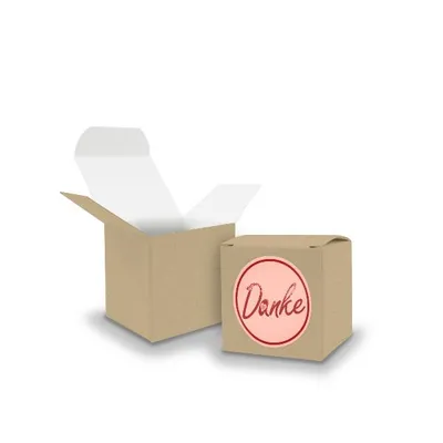 Produktbild von SET DANKE (Motiv2) 24xFaltschachtel Würfel 5cm BRAUN + Sticker