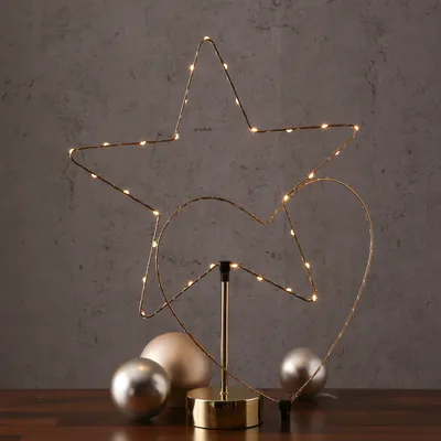 LED Dekoleuchte Herz/Stern - wechselbarer Aufsatz - H: 50cm - Batterie - Timmer - gold