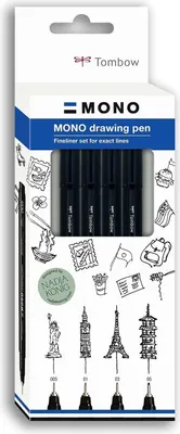 Produktbild von Tombow WS-EFL-H-F-4P, Schwarz, Fein, Schwarz, Blau, Weiß, Rund, Sichtverpackung, 4 Stück(e)