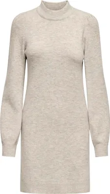 A studio shot of a light gray knitted dress.
