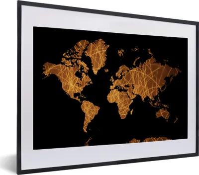 Produktbild von MuchoWow® MuchoWow® Gerahmtes Poster Weltkarte - Schwarz - Gold 60x40 cm - Poster mit zchwarzem Bilderrahmen - Schlafzimmer - Plakat in Rahmen - Drucken