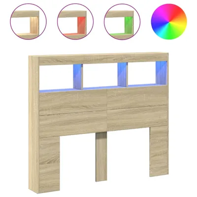 Image de vidaXL Tête de lit LED avec étagères Chêne Sonoma 120x17x102 cm