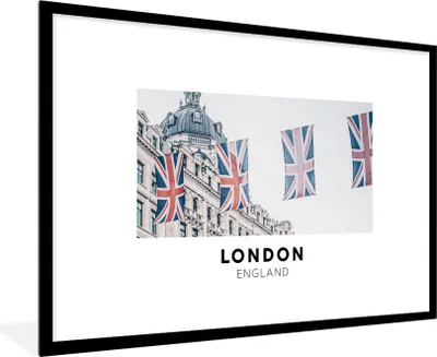 Produktbild von MuchoWow® Gerahmtes Poster England - London - Flaggen 90x60 cm - Poster mit Schwarzem Bilderrahmen Wandposter Rahmen Foto Bilder - Wanddekoration - Fotos