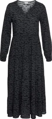 Produktbild von LASCANA Maxikleid mit Animalprint und Volants aus gewebter Viskose, locker bequemer Look grau-schwarz-bedruckt Größe 34
