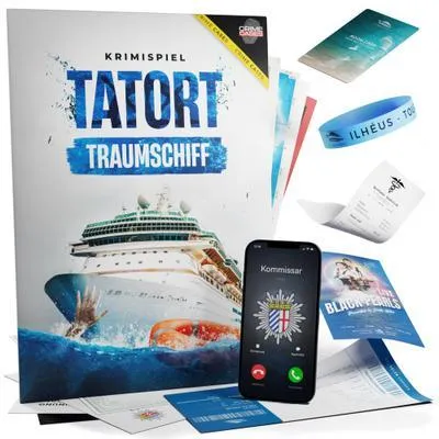 Zdjęcie produktu dla Gra kryminalna: Tatort Traumschiff I Ekscytująca gra z zagadką morderstwa dla dorosłych I 1-6 osób I Gra ucieczki dla domu od 14 lat. I Rozwiązywanie sprawy morderstwa