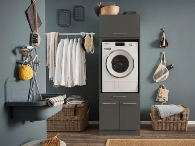Immagine prodotto di Mobile lavatrice da incasso >LAUNDREEZY< in antracite - 67,5x200x67,5 (LxAxP)