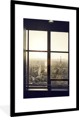 Produktbild von MuchoWow® MuchoWow® Gerahmtes Poster Blick auf den Eiffelturm und Paris 60x90 cm - Poster mit zchwarzem Bilderrahmen - Dekoration - Wandposter Wohnzimmer - Hochwertig