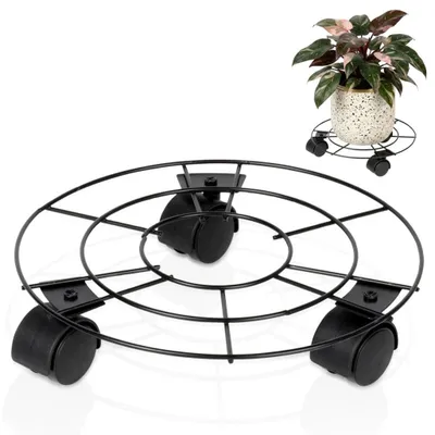Image de Support à roulettes pour pot de fleurs en métal, noir, 25 cm