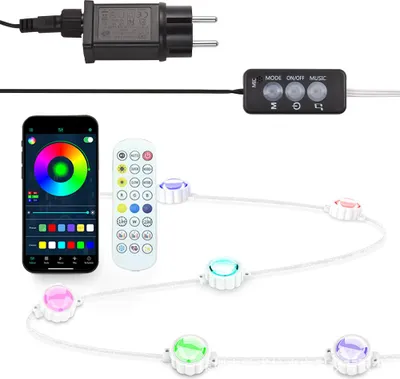 Obrázek produktu pro Venkovní RGB osvětlení 52 stop – osvětlení okapu s 36 LED diodami, ovládání přes aplikaci, Bluetooth a dálkový ovladač, vodotěsné (IP67), vlastní scény pro zahradu a večírky