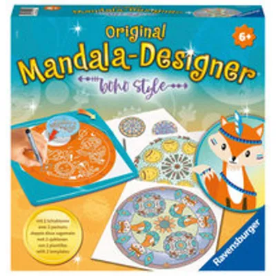 Zdjęcie produktu dla Ravensburger Midi Mandala Designer Boho Style 20019, nauka rysowania dla dzieci od 6 roku ycia, zestaw do rysowania z szablonami kolorowych mandali