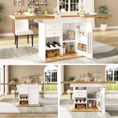 Produktbild von Sweiko Esstisch Teleskoptisch(110-140×80cm), klappbarer Küchentisch für 4-6 Personen, Ausziehbarer Esstisch ,platzsparender Küchentisch,für Küche und Wohnzimmer, Tisch mit Snackregal und Weinregal, weiß