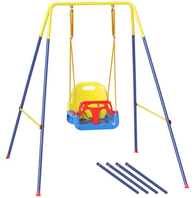 Produktbild von Babyschaukel 3 in 1 Kinderschaukel verstellbar Schaukelsitz mit Rückenlehne, Anschnallgurt, 128 x 155 x 157 cm Blau
