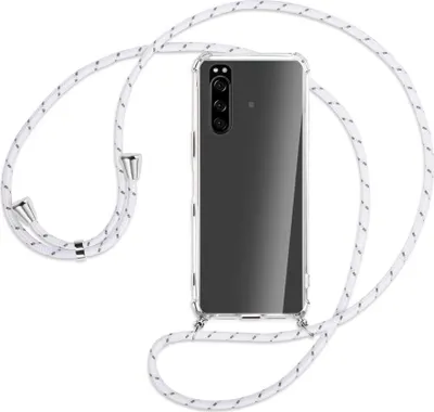 Produktbild von Handykette Backcover-Schutzhülle mit Band (Metall silberfarben) für Sony Xperia 5 III (XQBQ62G) - weiß/grau