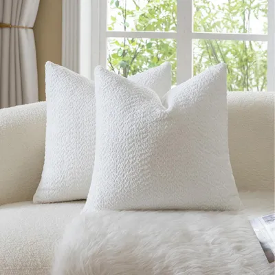 Immagine prodotto di Set di 2 federe per cuscini in velluto bouclé, colore crema, 40x80 cm