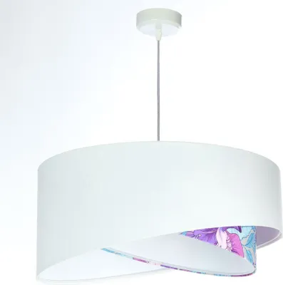 Produktbild von Hängeleuchte Stoff D: 50 cm H: max. 102 cm Weiß Lila (Blumen Print) E27 rund Modern Hängelampe