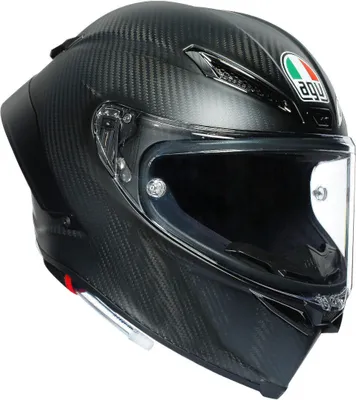 A black AGV Pista GP RR Integralhelm Mono Matt Carbon M helmet is shown against a white background.