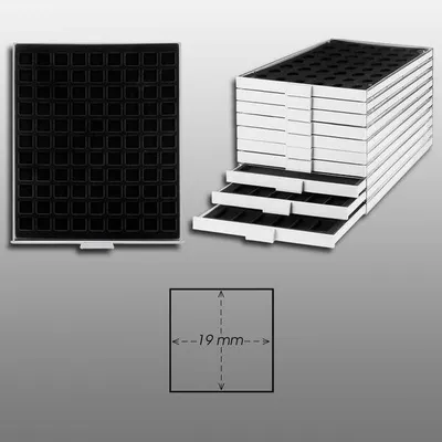 Produktbild von Prophila Collection Münzbox grau 99 eckige Fächer für Münzen bis 19mm, Schwarze Einlage z. B. 3.Reich Münzen