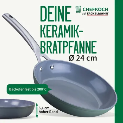 Produktbild von Chefkoch trifft Fackelmann Keramik-Pfanne 24 cm aus recyceltem Aluminium  Bratpfanne mit keramischer Antihaftbeschichtung, backofengeeignet, für alle Herdarten