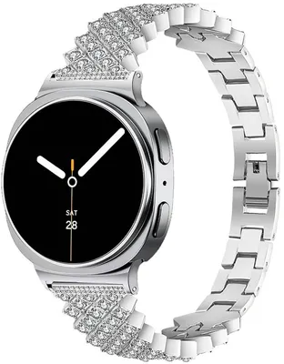 Produktbild von FFO2World Luxus-Metallarmband Damen – Für Galaxy Watch 8/8 Classic – Elegantes, zierliches Armband mit Strass und Kristallen – Silber