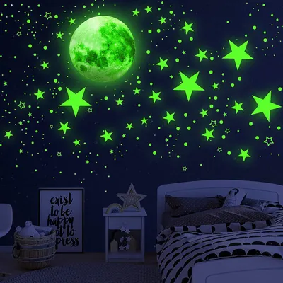 Produktbild von Leuchtaufkleber Sternenhimmel 435 Teile, Leuchtsterne und Mond, fluoreszierend, PVC, 20 cm