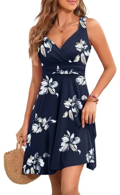 Produktbild von Solidchoice – Sommerkleid mit V-Ausschnitt und Blumendruck, ärmellos, für Damen