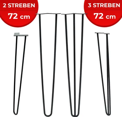 Zdjęcie produktu dla Nogi stołowe Hairpin, 4 sztuki, metalowe, 2-3 rozpórki, czarne Nogi meblowe Hairpin Legs Nogi stołowe Hairpin Legs Podstawa stołu Podpórka stołu Długość: 72 cm Modele: 2 rozpórki