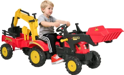 Produktbild von Trettraktor mit Anhänger – Frontlader, verstellbare Schaufel, Tretfahrzeug für Kinder ab 3 Jahren, Rot