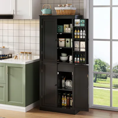 Productafbeelding van Hoge kast/dressoir, 182x40x75 cm, met 2 deuren, opbergruimte, een interne lade, geschikt voor keuken/eetkamer/woonkamer.