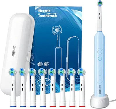Produktbild von Elektrische Zahnbürste Rotierend mit Reiseetui & Ladestation, 8 Bürstenköpfen, 3 Modi, 8800 VPM Schall, IPX7 Wasserdicht, USB Akku Timer inkl Etui!