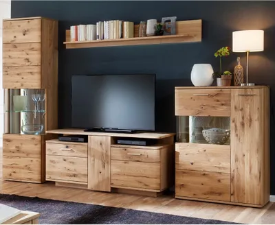Produktbild von Landhaus Wohnwand Set SAMARA-05 Asteiche Bianco massiv - B/H/T: 320/208/45cm