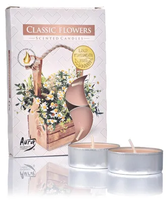 Obrázok produktu pre Aura Tealighty Klasické kvety voňavé sviečky, 6 kusov