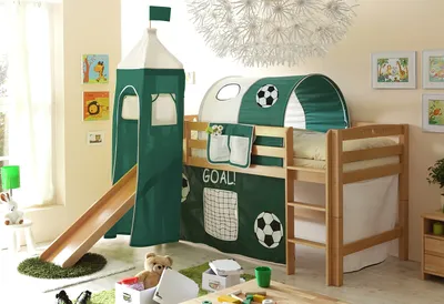 Produktbild von Rutschbett ROBI R XL Buche Natur inkl.Vorhang und Turm Fussball