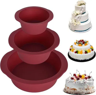 Image de Lot de moules à gâteaux en silicone - 3 pièces - résistant à la chaleur - revêtement antiadhésif - (10 + 15 + 20 cm)