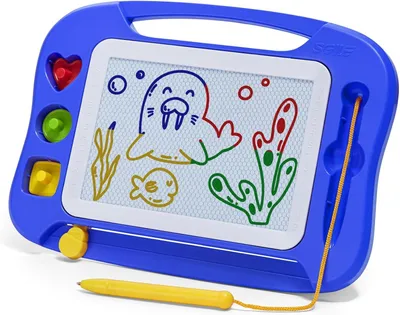 Zdjęcie produktu dla Magnetyczna tablica do rysowania dla dzieci, kolorowa, wielokrotnego użytku, z pieczątkami, edukacyjna zabawka do nauki dla maluchów, niebieska