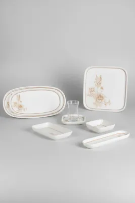 Produktbild von Hermia Concept, Frühstücksset (29 Teile) aus 100% Porzellan, Weiß und Braun, Mikrowellen- & Spülmaschinenfest