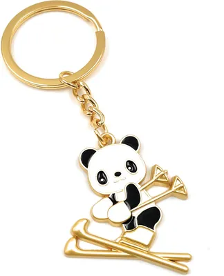 Produktbild von Onwomania Schlüsselanhänger - "Panda Bär Ski" - Metall Glücksbringer ideal als Geschenk z.B. für den besten Freund, die beste Freundin, Mama