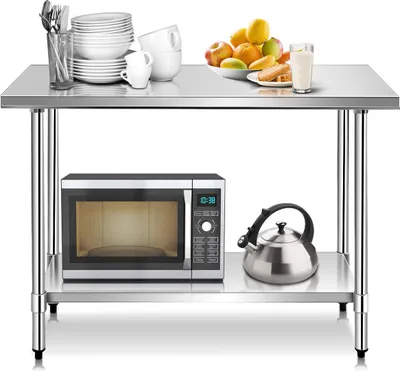 Produktbild von COSTWAY Kuchyňský stůl z nerezové oceli Pracovní stůl Gastro stůl Nerezový stůl Přípravný stůl s mezikusem 122x61x90cm